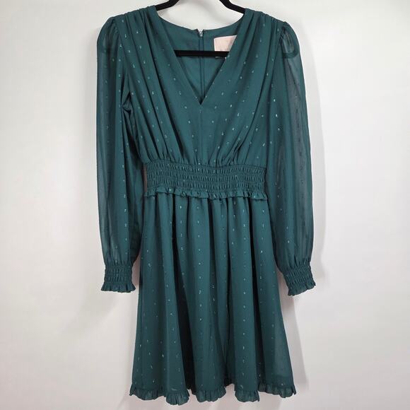 Gal Meets Glam women SZ 2 Everlyn Green Stretch Crepe Pleated Flare Dress Party - Picture 1 of 8